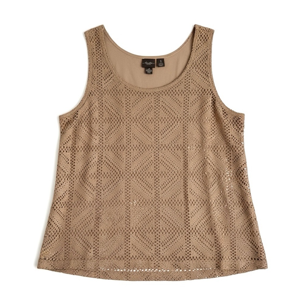 New Chico’s Travelers Tank Top Crochet Overlay Holiday Vacation Beige Neutral XL